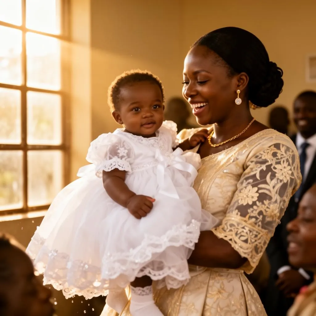 Baptême africain, nouveau-né dans les bras de sa famille