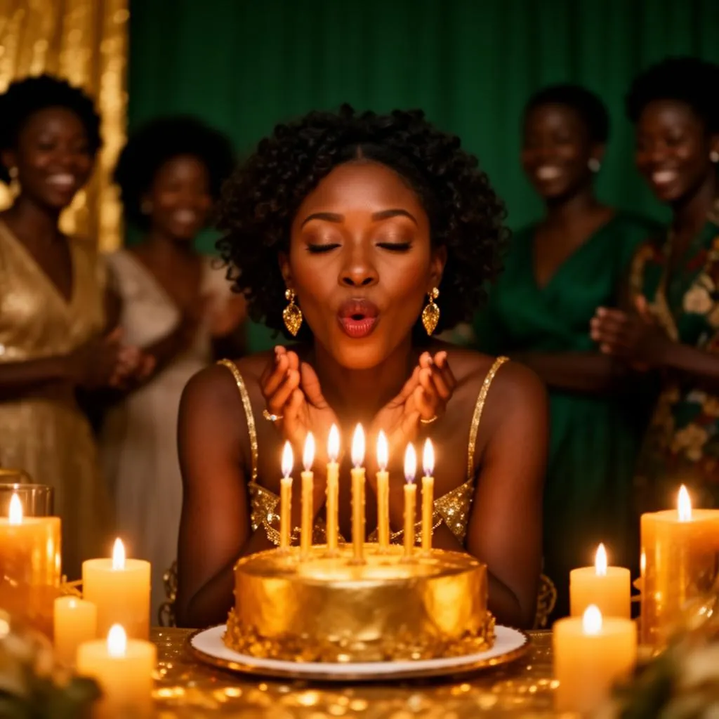 Fête d'anniversaire africaine, invités qui chantent autour du gâteau